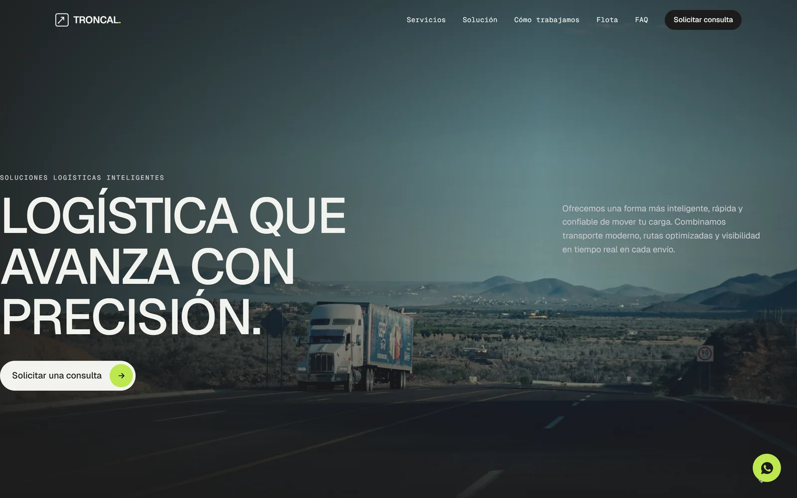 Troncal, landing page de logística