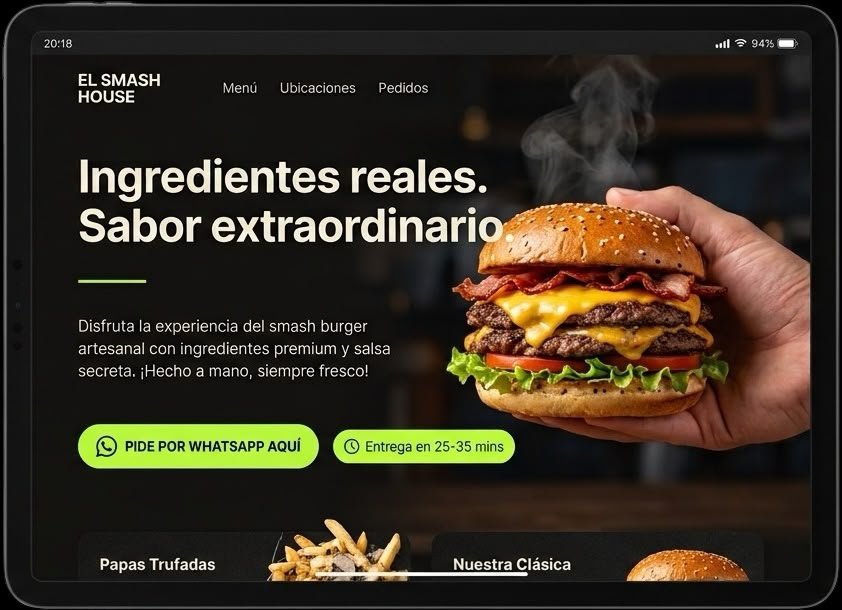 Landing page premium para restaurante de hamburguesas